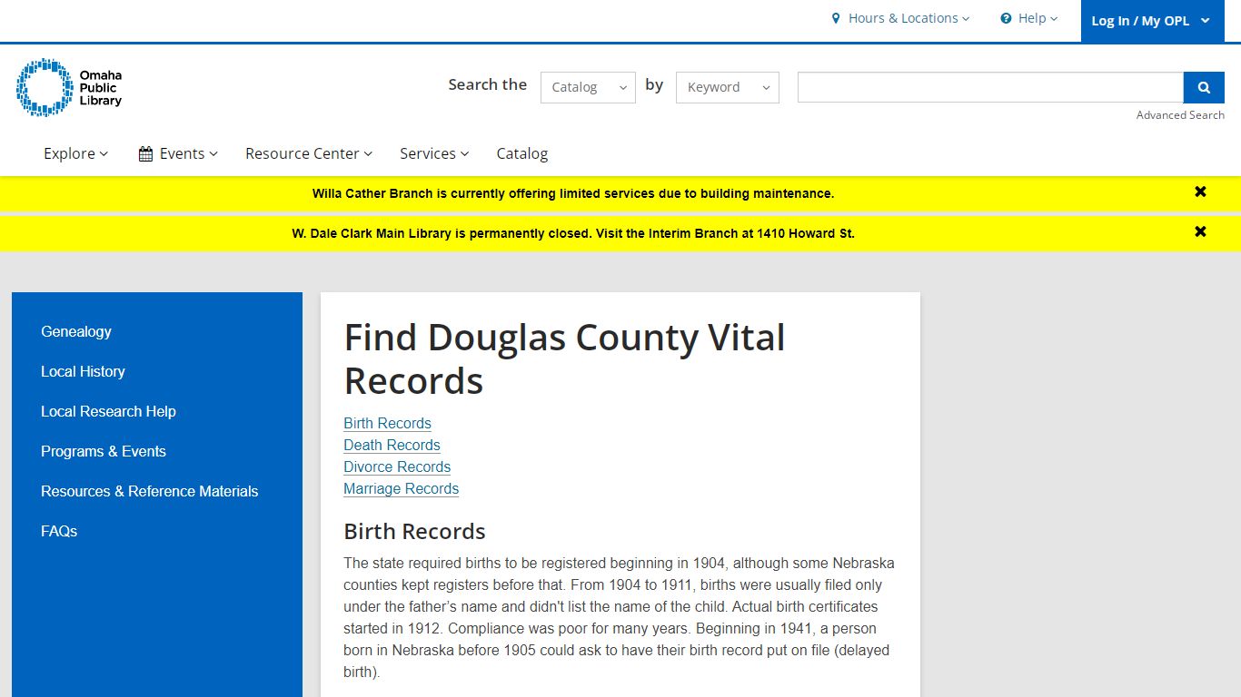 Find Douglas County Vital Records | Omaha Public Library